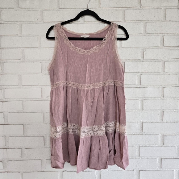 Pink lace trim babydoll tank top Easle, M - Picture 1 of 6
